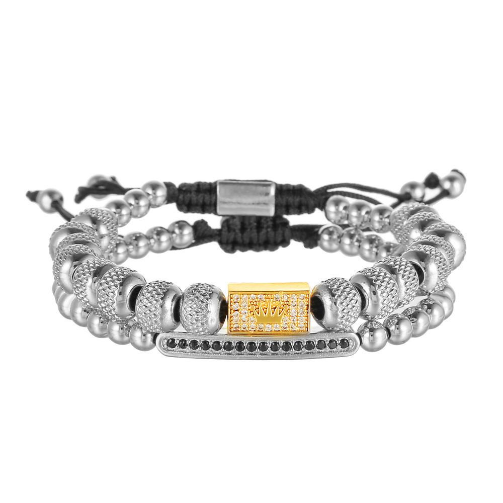 Vintage Crown Men Women Copper Beaded Bracelet With Zircon Stones For Travel Gift