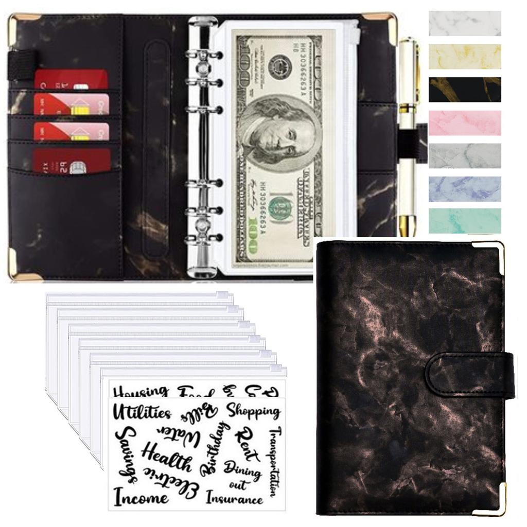 A6 Money Saving Organizer PU Leather Budget Binder Marble Notebook Budgets Planner  Envelope Office School Supplies