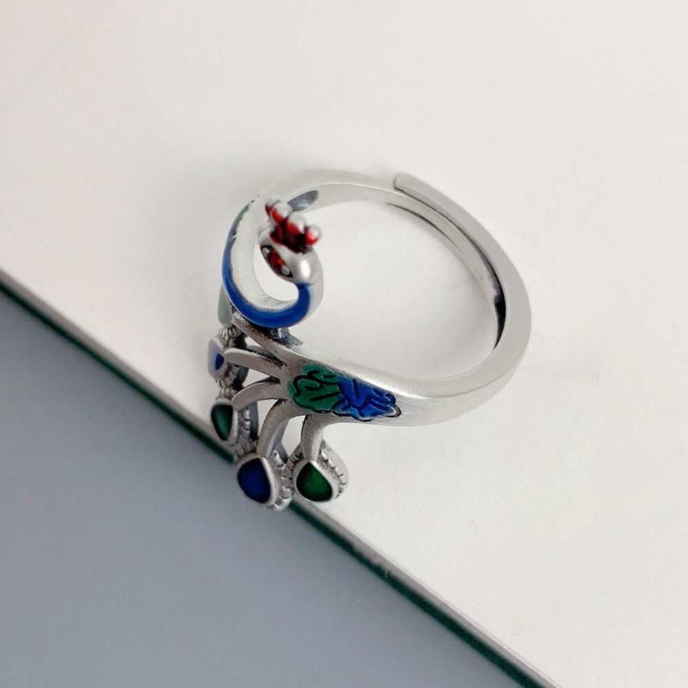 Peacock Open Rings Exaggerated Enamel Retro Ring Fashion Women Finger Rings  Punk