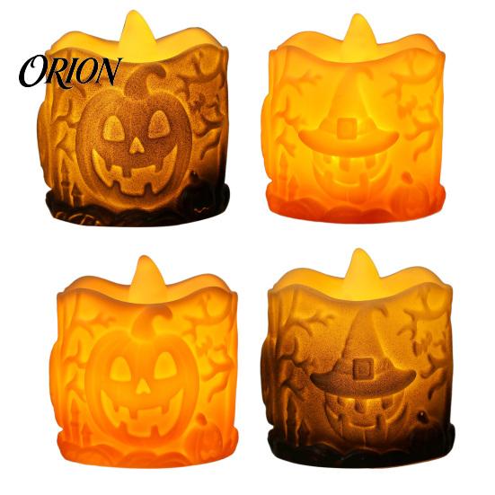 Halloween Pumpkin Lantern LED Candle, Flameless Electronic Tealight, Embossed Resin Lantern, Decorative for Spooky Table Decor Indoor Outdoor