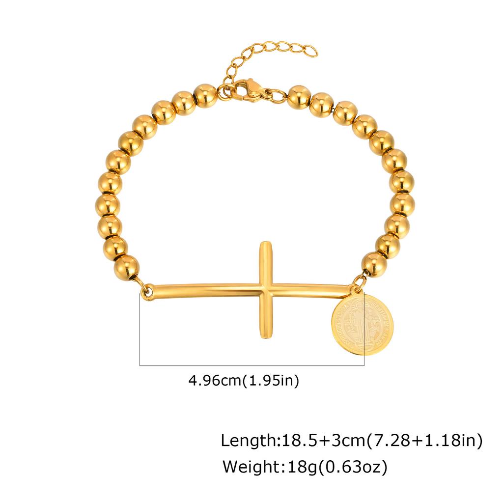 Stainless Steel Cross Curved Card Round Card Three-Color Beaded Gold Bracelet 2006