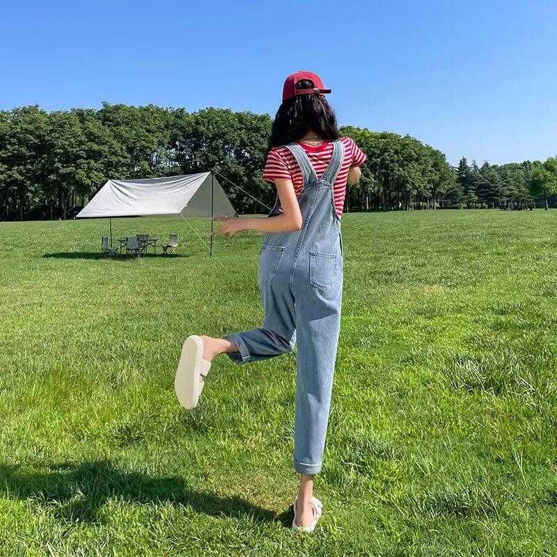 Retro Korean Style Women's Denim Overalls: Autumn Loose Straight Leg Slimming Jumpsuit