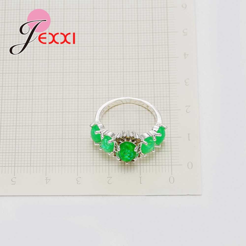 925 Sterling Silver Color Romantic Fashion Ring Micro Paved Green Opal Stones Crystals CZ for Women Valentine's Day Gift Jewelry