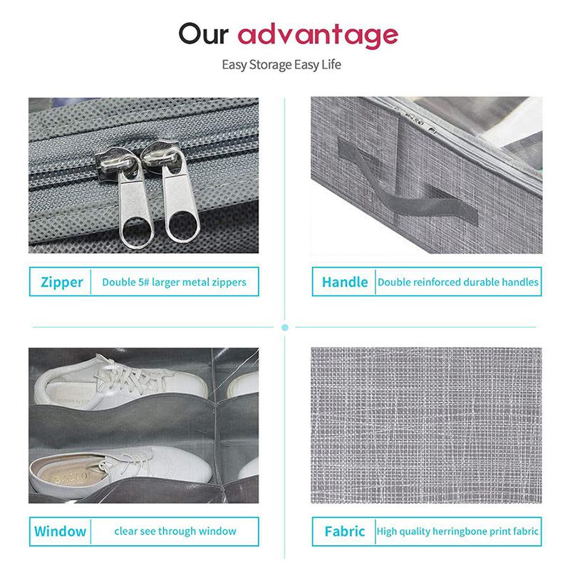 Under Bed Shoe Organizer, Holds 12 Pairs of Shoes, Shoe Packing Organizer with Transparent Window, Breathable, Foldable