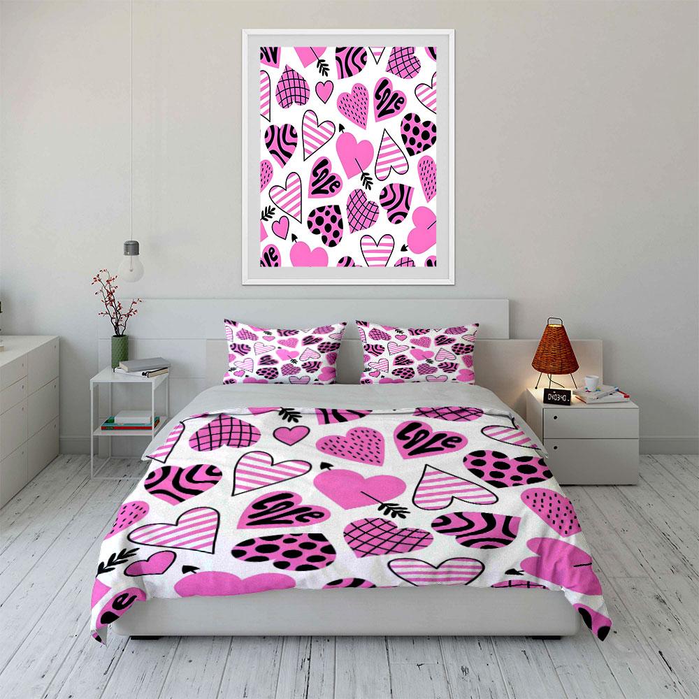 "Romantic Hearts Pattern Gift Set" Kid's and Adults' Bedroom Decor, Exquisite Three-piece Bedding Set Gift