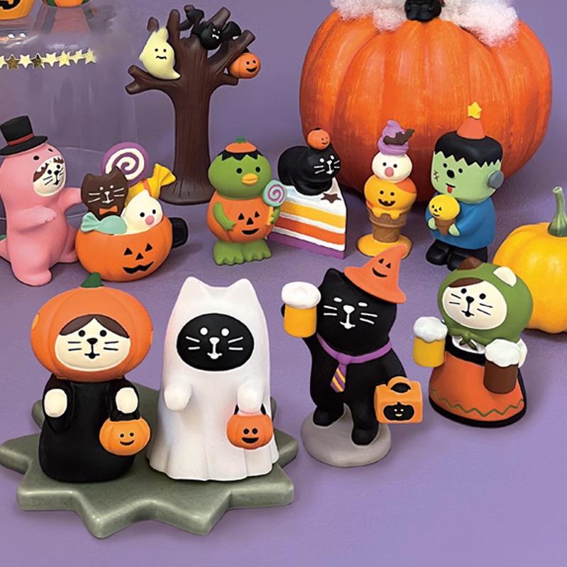 Japanese Cat Halloween Resin Ornaments – Handmade DIY Trendy Toy Figures