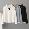 2026 Spring Plus Size Women's Long Sleeve Color Block 2-in-1 Cotton T-Shirt Slimming Top