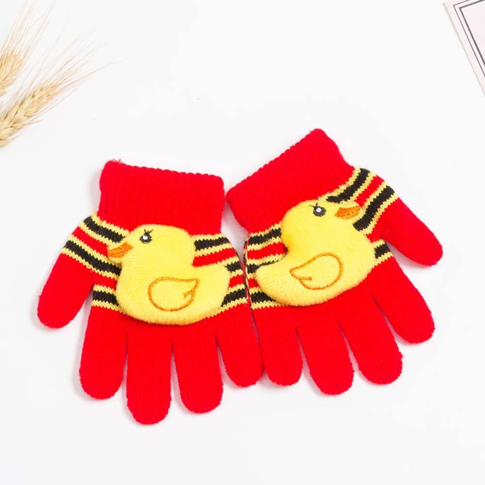 Cute Outdoor Sports Warm Boys Girls Printed Stripe Kids Mittens Knitting Mittens Full Finger Gloves