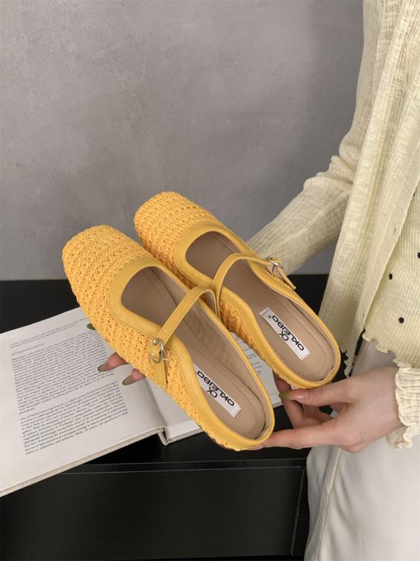 

Модная обувь Тапочки Мягкие шлепанцы Модные с закрытым носком Низкие шлепанцы Женский комфорт Роскошь 2025 Ретро Резина Рим Каблуки-копытца Ткань Мэри Джейн 35