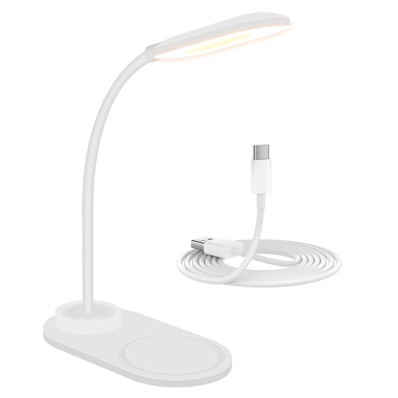 AD23-Dimmable LED Desk Lamp With Wireless Charger, Wireless Charging Desk Light Flexible Rotation Press Control Night Light
