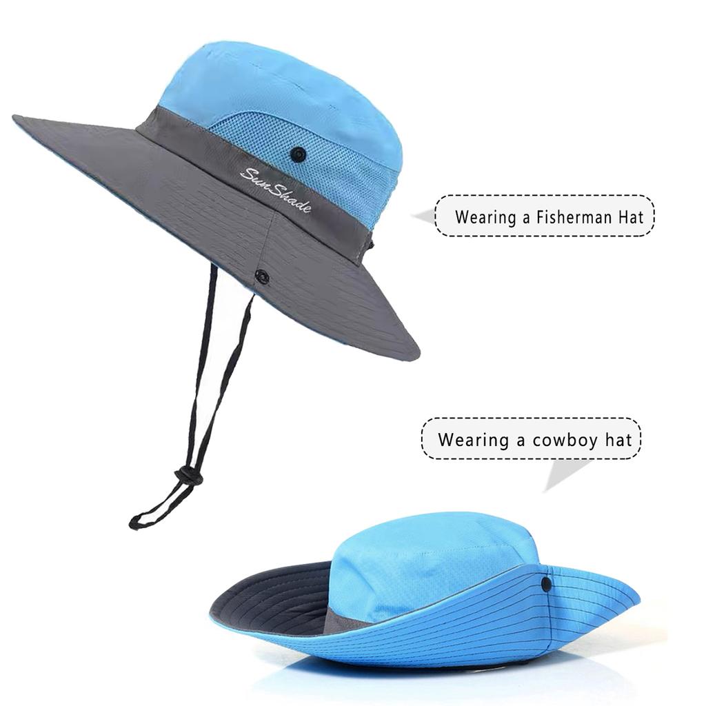 Wide-Brimmed Hiking Hat for Men, Summer Outdoor Western Cowboy Style, Sun Protection, Breathable, Quick-Dry Fishing Bucket Hat for Women