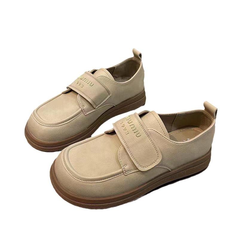 Cu fusta Pantofi retro din piele Mici Pantofi versatili pentru femei cu o singura pedala Mocasini cu talpa moale Velcro