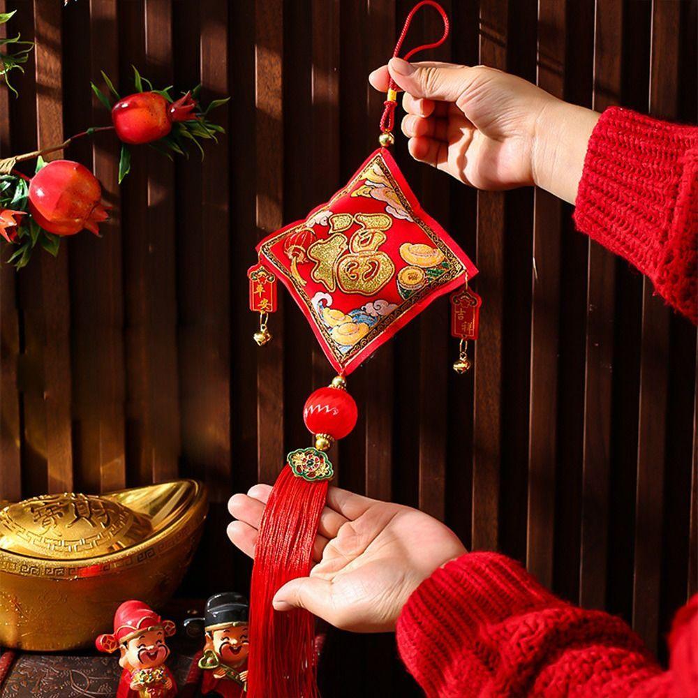 2025 Chinese New Year Lucky Fu Hanging Ornaments Mini Lantern Bells Red Tassel Pendant Spring Festival Decoration Gifts