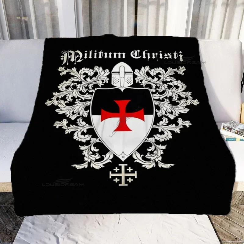Medieval Knights Templar Patterns Blanket Retro Style Flannel Blanket Cosy Lazy Couch Cover Blanket Super Soft Sheet Mattresses