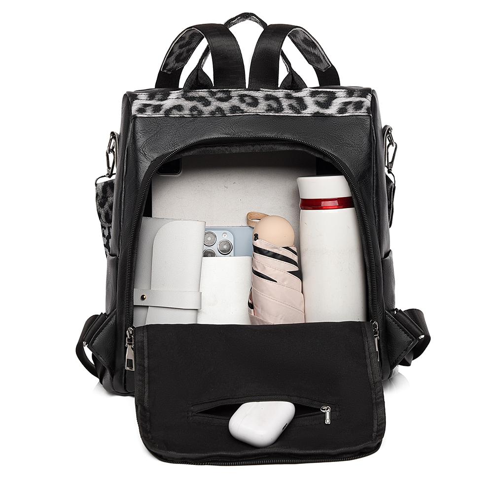 Rucsac de damă din piele moale cu imprimeu leopard, rucsac antifurt