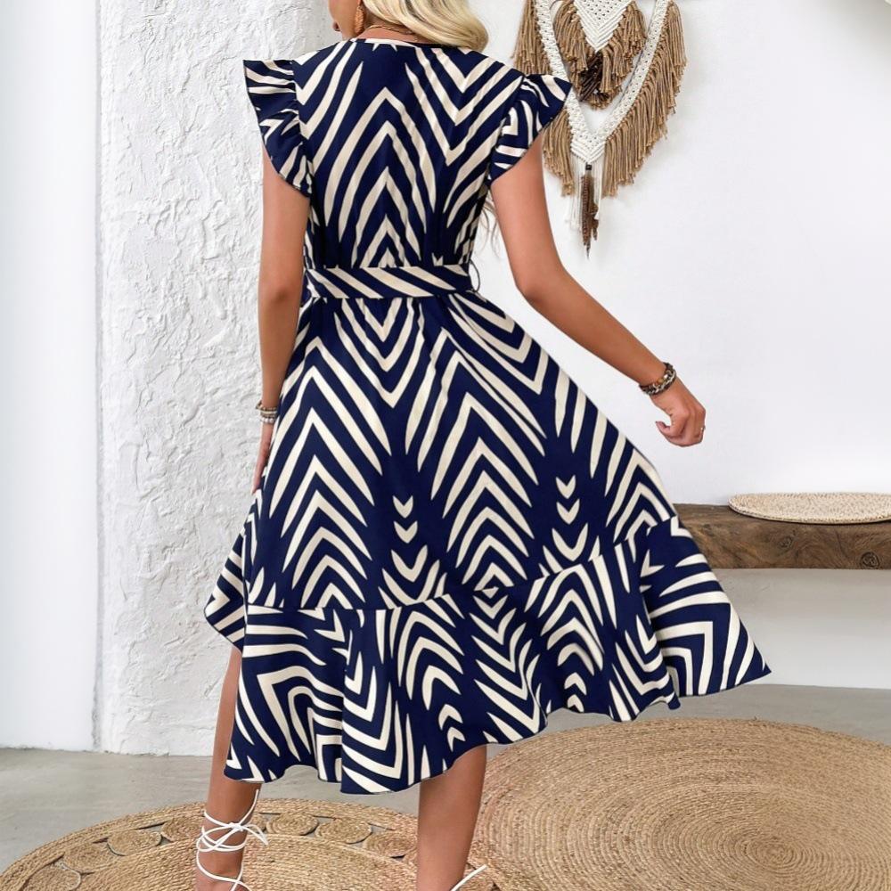 Elegant Women's Irregular Striped Midi Dress for Spring/Summer Vacation 2025