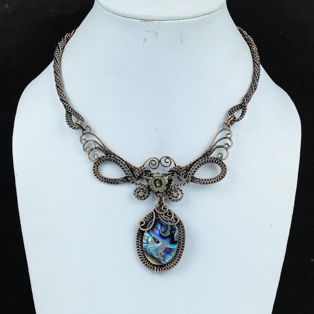 Colier Scoică Abalone Înfășurat cu Sârmă de Cupru 999 Colier cu Lanț Ajustabil Cadou Pentru Femei, Colier Bijuterii cu Piatră Prețioasă Făcut Manual