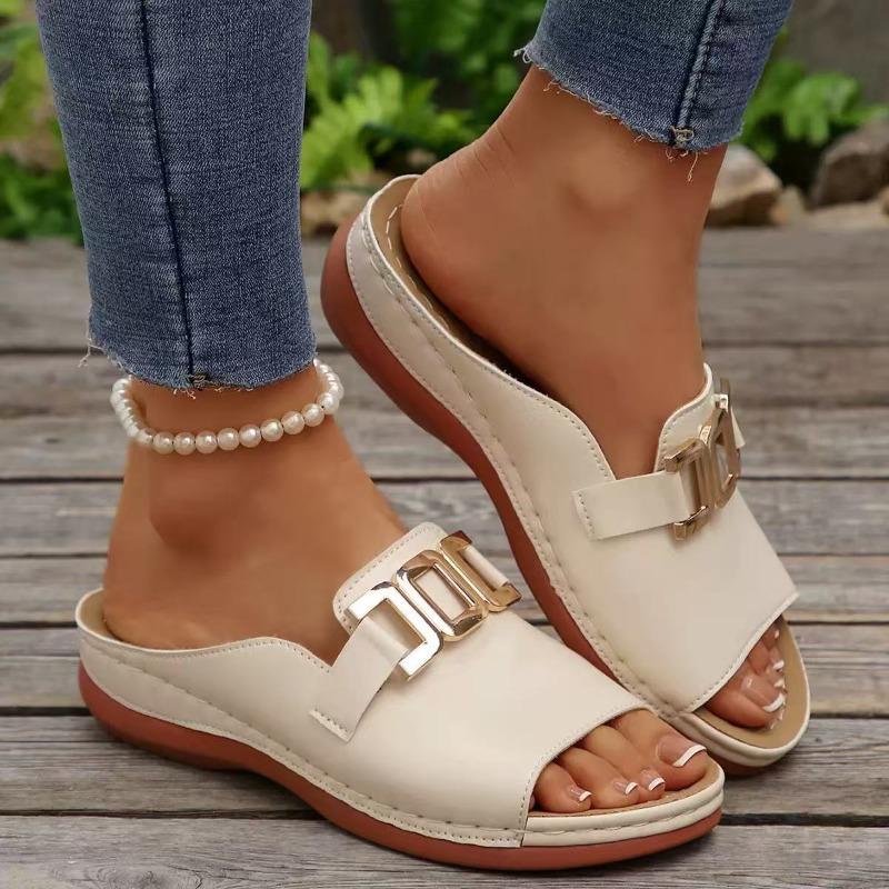 New Plus-size Shoes, Wedge Heel Thick-soled Slippers, Women's One-line Fish-mouth Beach Sandals