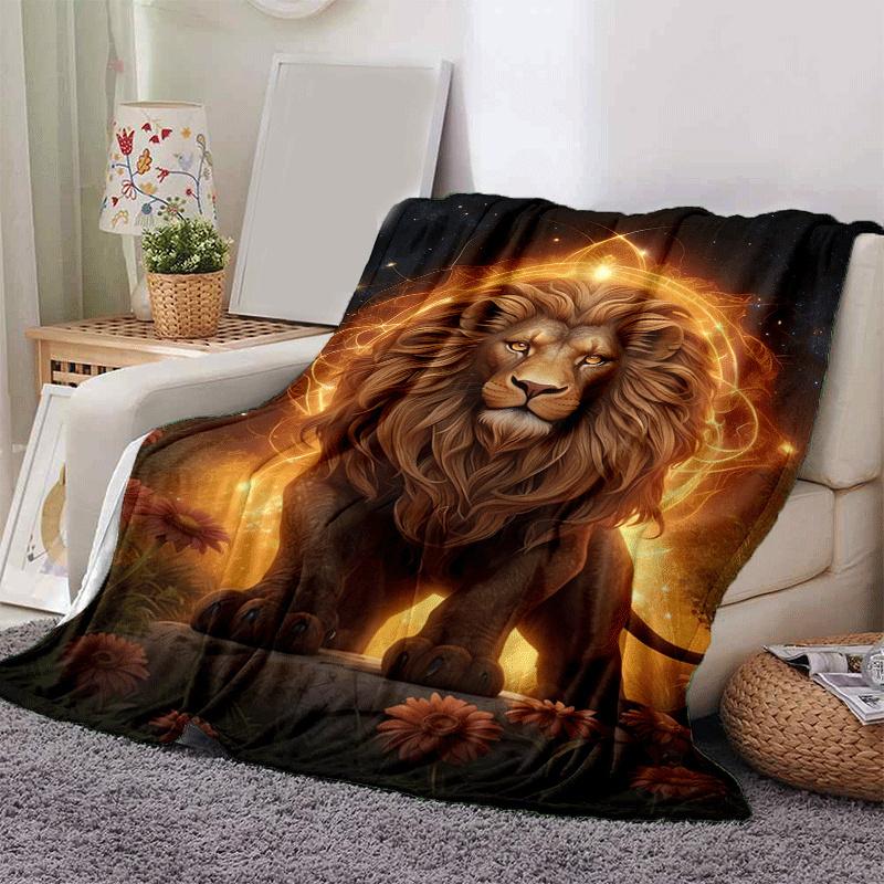 1 Stück leichte Flanelldecke mit Löwendruck, Bequeme und warme Decke, für Sofa, Bett, Couch, Büro, Geeignet für Geschenkdecken