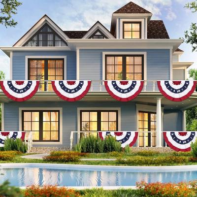 3 X 6 Feet Pleated Fan Flags, Patriotic Half Fan Buntings, Suitable For Gardens, Fences, Fences, Fence Decorations