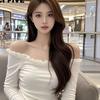 French one-word shoulder short long-sleeved top T-shirt, Spice Girl slim-fitting and thin autumn and winter bottoming shirt