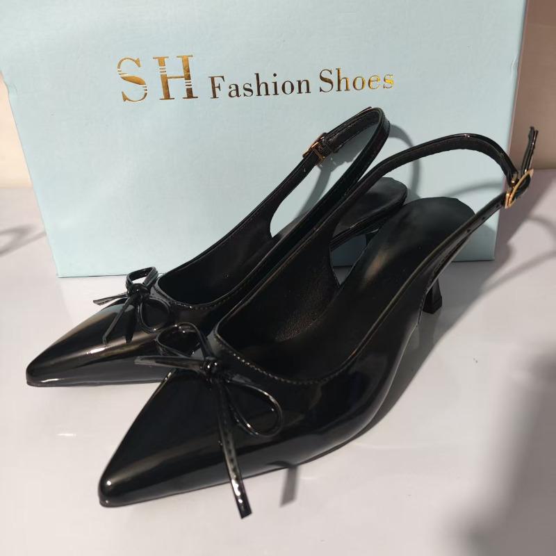 

Fashion Bow Pointed Toe High Heels Sandals Women Brand Designer Shoes Fashion Slides Sexy Slingback Shoes Elegant Mules Sandals Female 35 чёрный