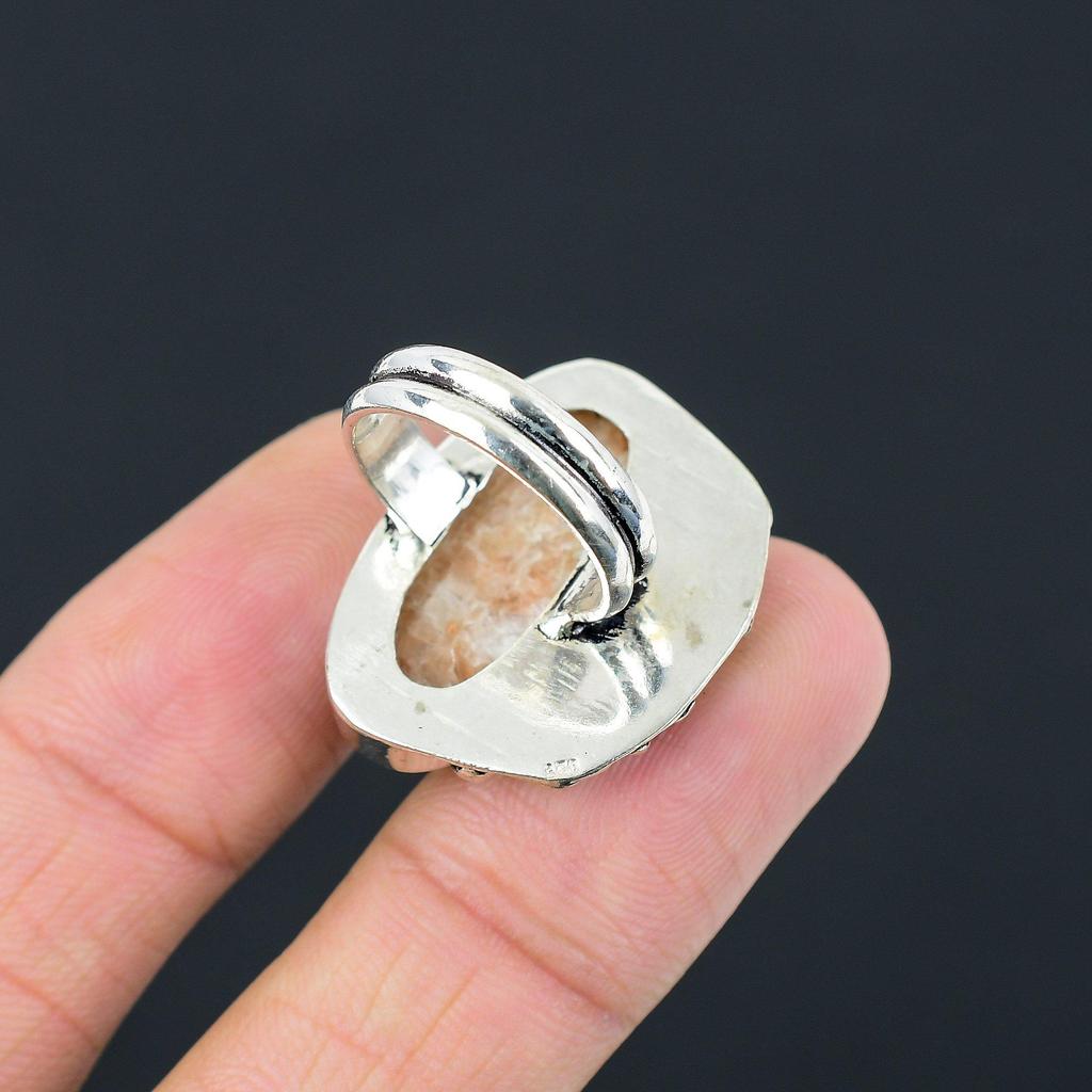 Daughters Day Sale Sterling Silver Natural Sunstone Statement Ring Jewelry US 6