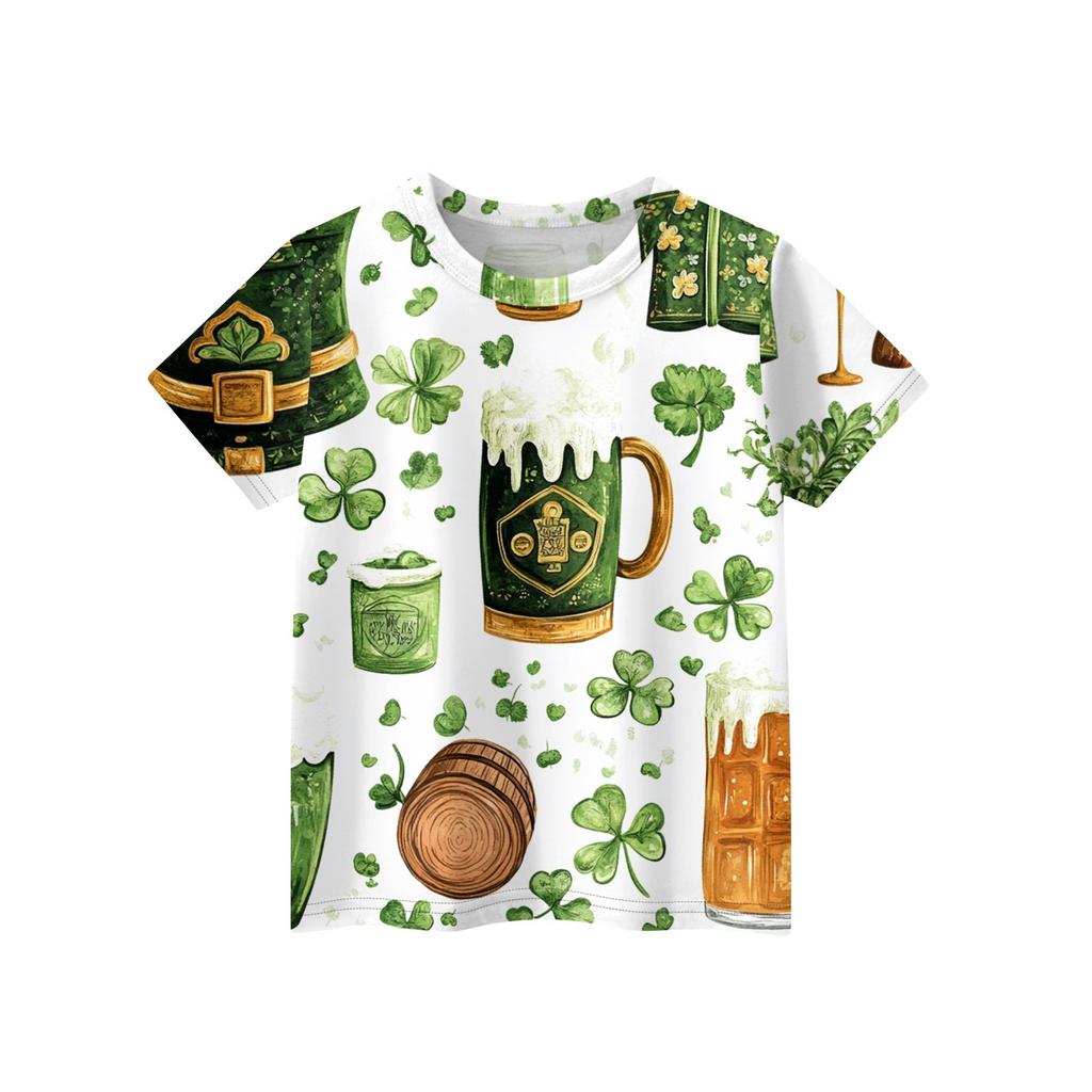 Children's Fashion Casual Short-sleeved St. Patrick Print Crew-neck T-shirt Top