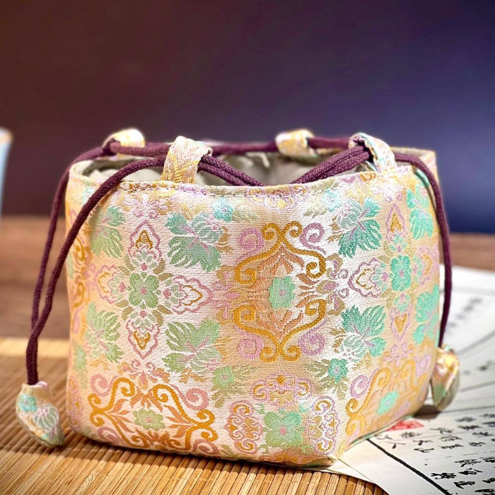 Embroidered Tea Set Organizer Bag Chinese Style Teaware Storage Bag Fashion Brocade Bag  Purse