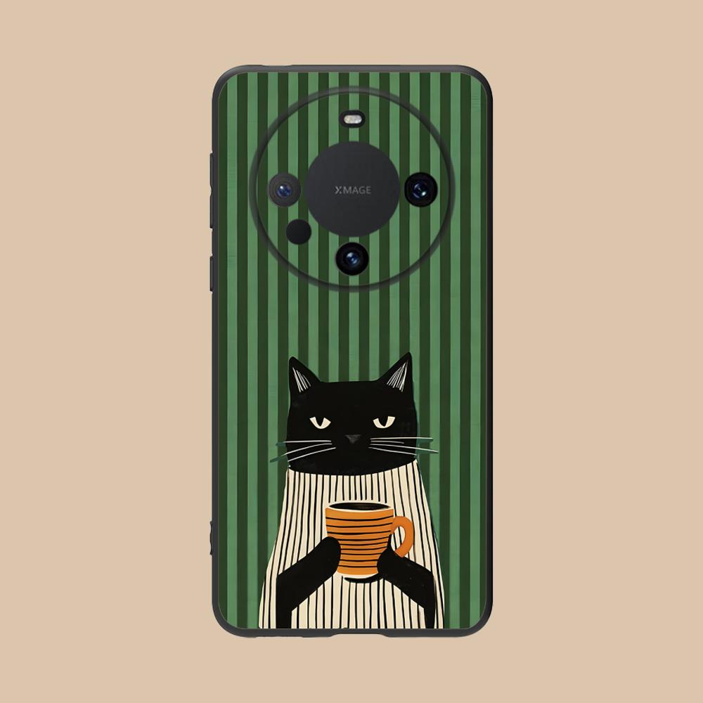 Cute Coffee Cat Matte TPU Mobile Phone Case for Huawei Mate 60 50 40 30 20 10 Pro Plus Lite E 5G Colorful Printing Cover
