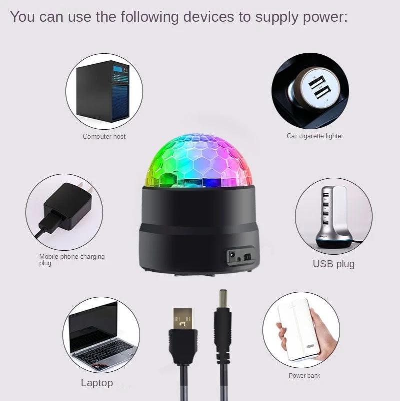 New DJ Voice Control USB Mini LED Stage Light Disco Family Birthday Party Crystal Small Magic Ball Light KTV Atmosphere Light