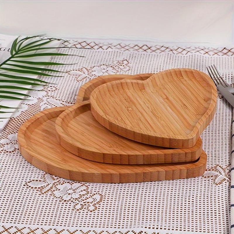 Heart Shaped Bamboo Snack Tray 1pc Wooden Fruit Plate Sushi Platter for Party Nut Plate Refreshment