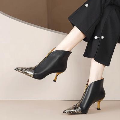 Sexy spitze Zehen Dünne Absätze 2024 Stiefeletten Mode Einfarbig Büroschuhe für Frauen Marke Damen Reißverschluss Damenstiefel Botas De Mujer
