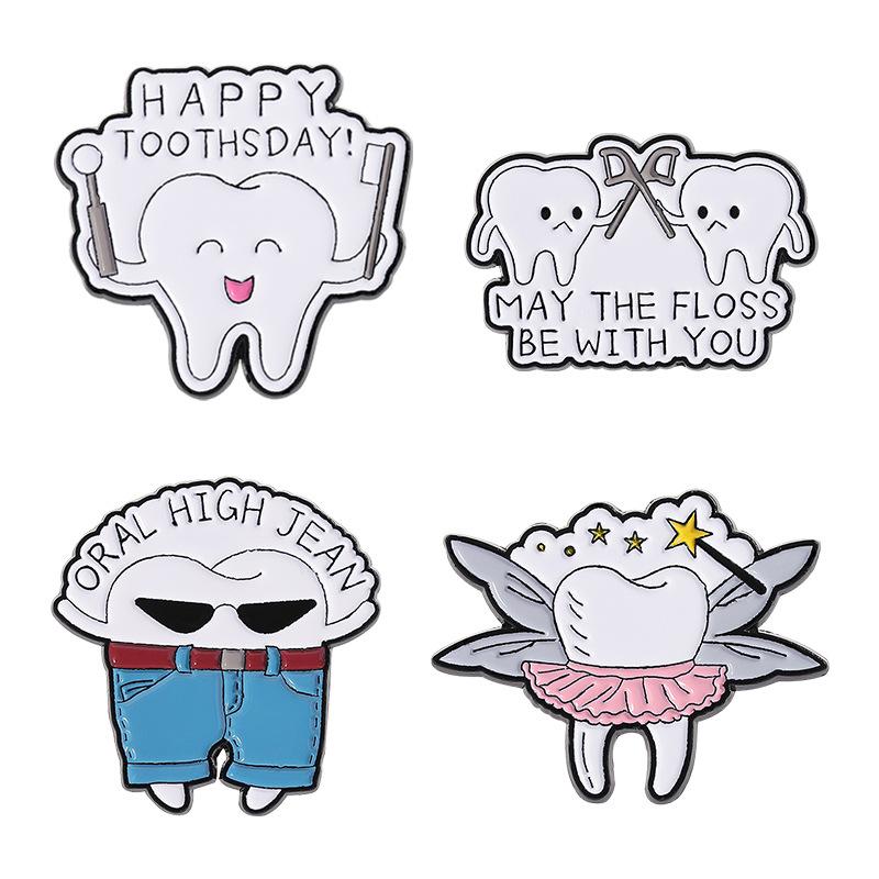 White Teeth Enamel Pin Brooch Badge For Bags Jeans Hoodies Denim Lapel Pin Jewelry Kids Best Party Weddinggift