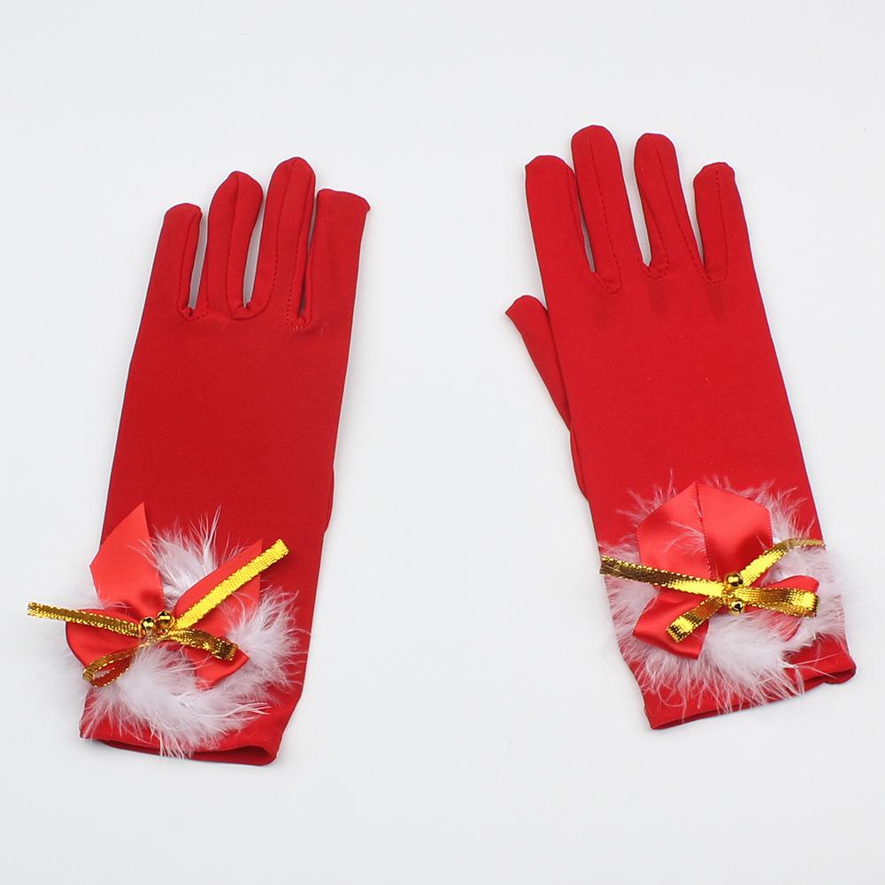 Meier Women s bell gloves christmas set with cute feather stretch gloves One size fits all