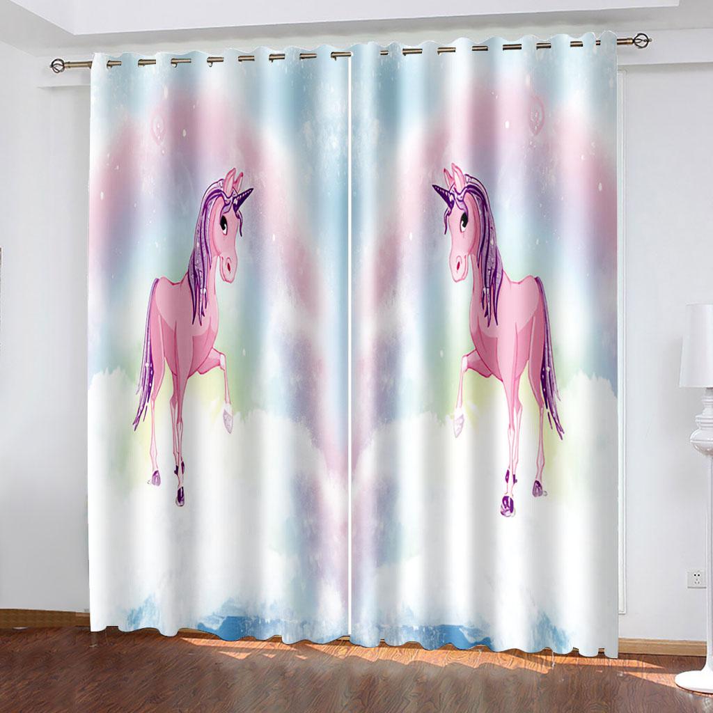 Free Shipping Pink Black Rainbow Unicorn Cartoon Window Thin Shading Curtain Kids Childern for Bedroom Living Room Decor Hooks