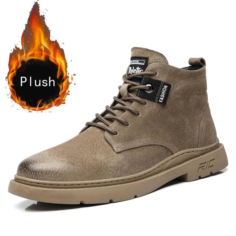 New Shoes for Men Genuine Leather Ankle Boots Autumn Fashion High Tops Leather Casual Shoes Cool Work Shoes Winter Plush Boots
