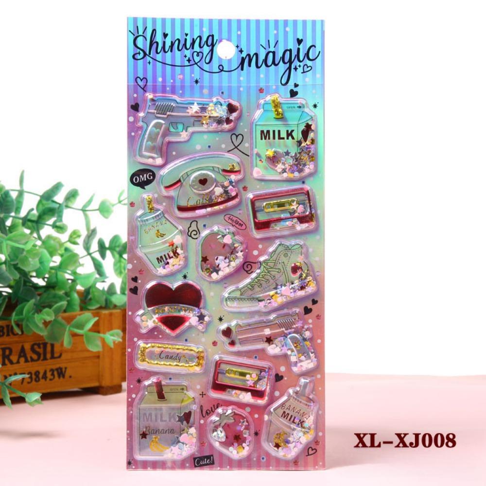 1 PCS Shiny Hot Stamping Cute Stickers 3D Three-dimensional Crystal Shaking Gemstone Stickers for Phone Decoration INS Style Stickers