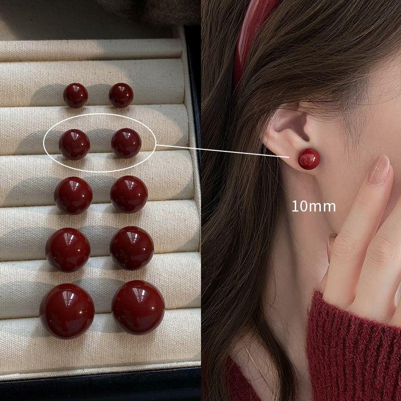 

Доступная роскошь Женские серьги-пусеты с жемчугом в стиле ретро Гонконг 10mm red pea earrings/925 silver needle pair
