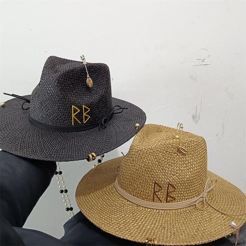 Classic Straw Hat Handmade Design Hat Pearl Chain Summer Sun Hat New Letter Hat Beach Women Gorras Para Hombres