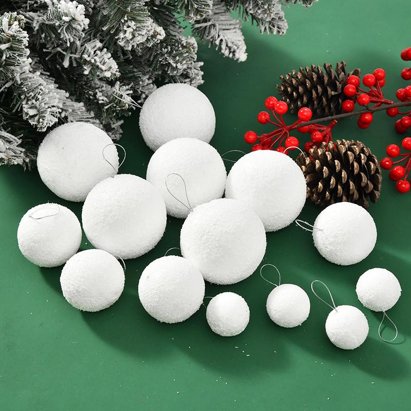 6PC Simulation Snowball Pendants Winter Foam Elegant Christmas Ornaments Holiday White Parties Hanging Snowball Xmas Tree 3 Sizes
