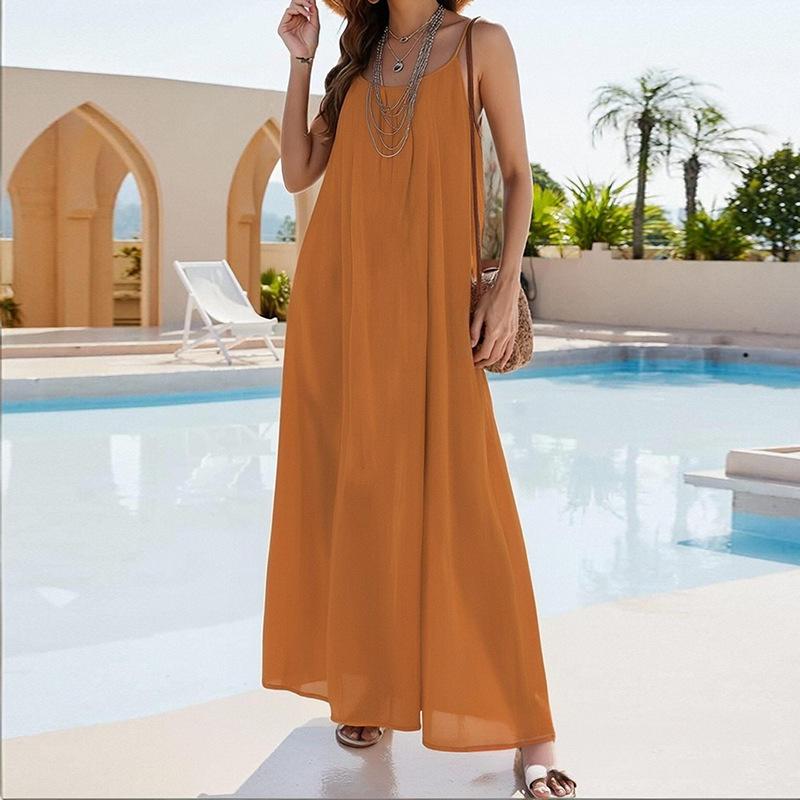 Casual Effen Losse Jurk Voor Dames Sexy Mouwloos Spaghetti Bandjes Rugloos Vetersluiting Avondjurk Femme Vakantie Strandfeest Kleding Nieuw