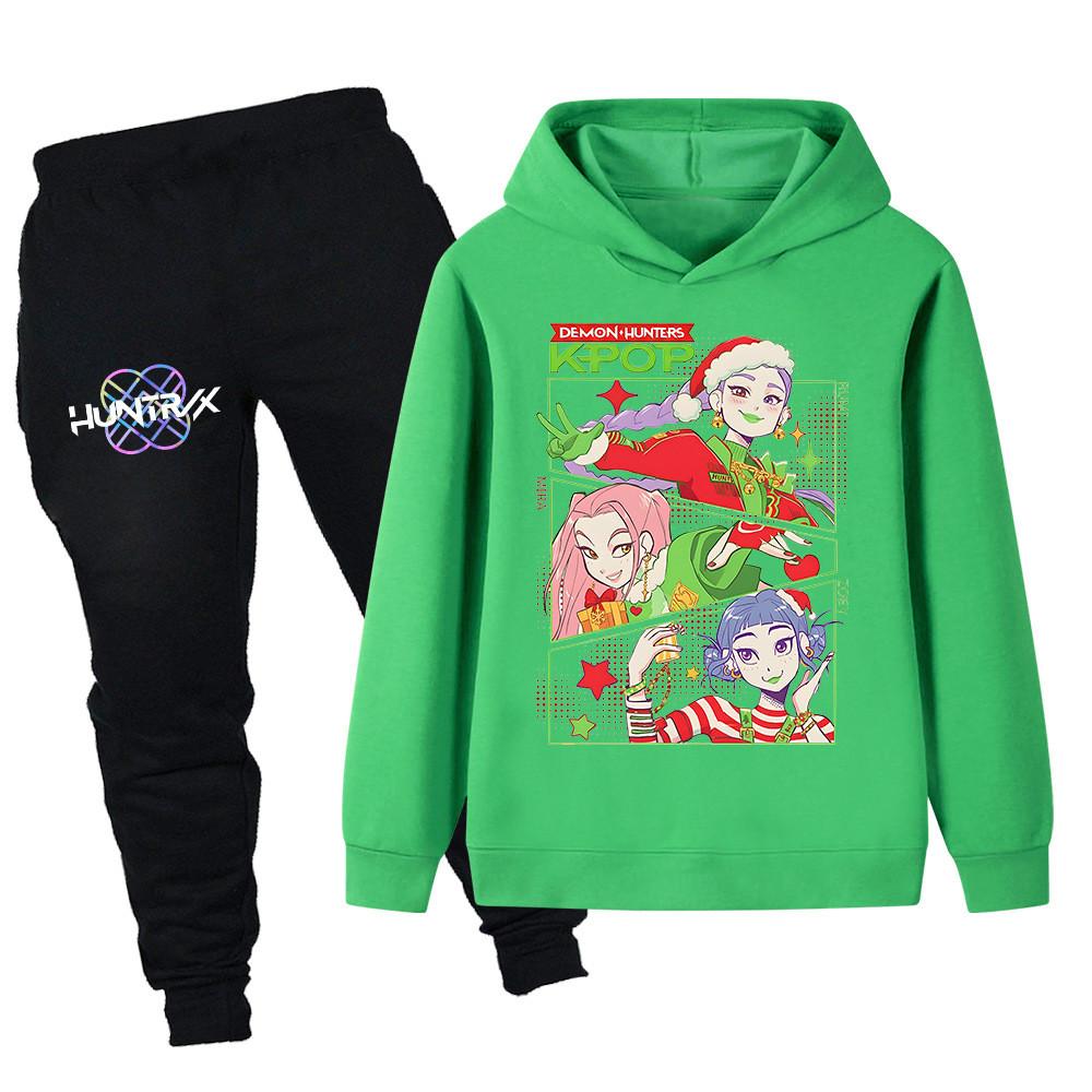 PB1263 Kinder Jungen Mädchen Kpop Mira Zoey Rumi Weihnachts-Print Langarm Kapuzenpullover Hose Hosen Kleidung Sets