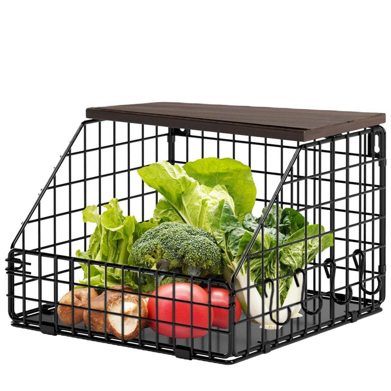 Fruit Vegetable Basket Snack Organizer Wall Mount Kitchen Basket Metal Storage Basket With Hook Countertop Storage Organizer