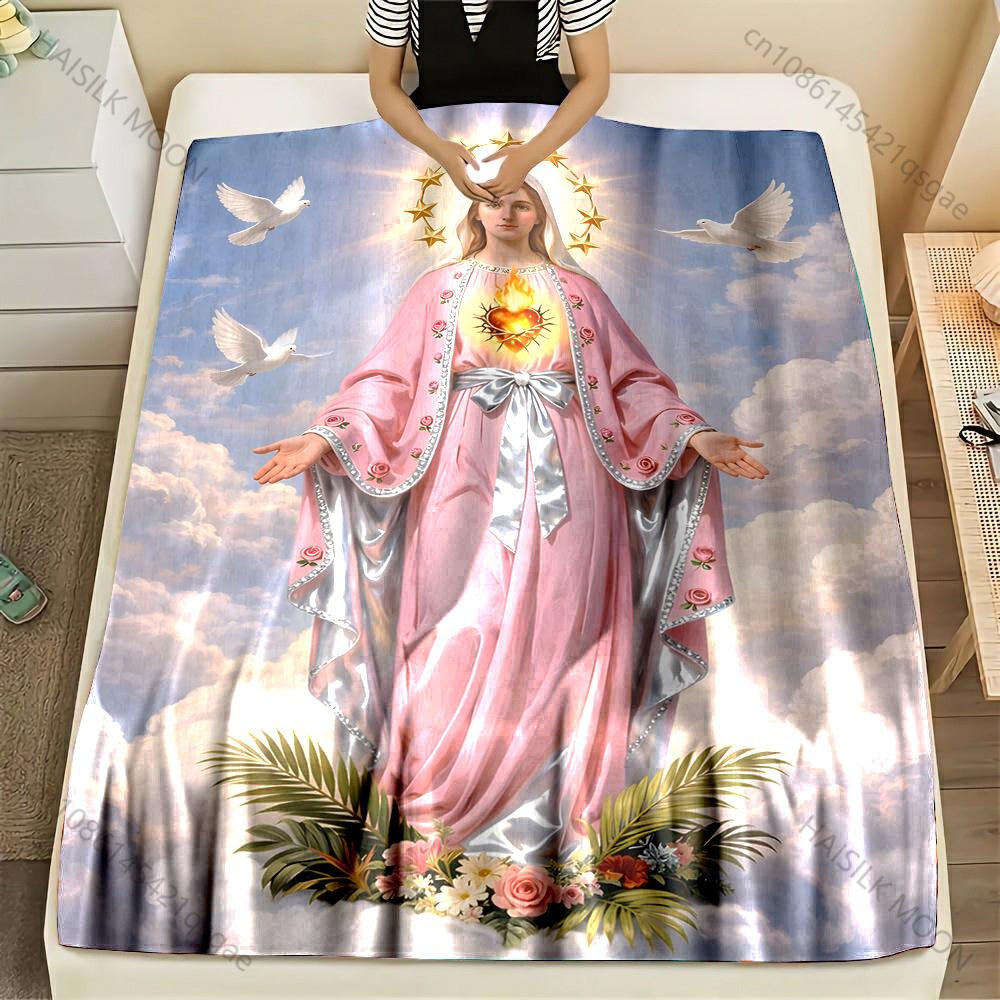 

1PC Holy Virgin Sacred Image Print Blanket Warm Soft Fluffy Kids and Adult Sofa Bed Throw Blanket Outdoor Travel Camping RV 75x90cm