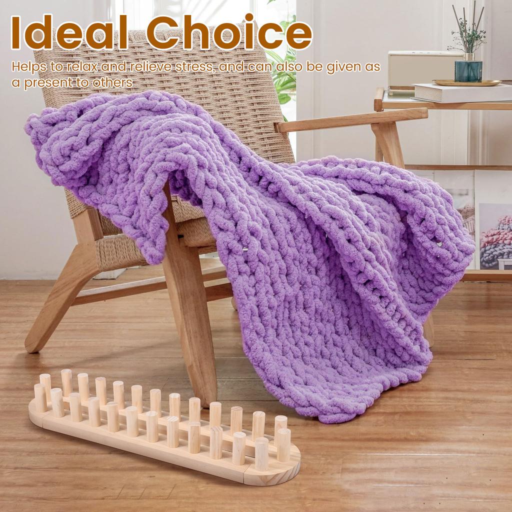 Chunky Blanket Loom Wood Knitting Frame DIY Throw Blanket Adjustable Hand Knitting Yarn Chunky Beginner Friendly Yarn Craft Gift