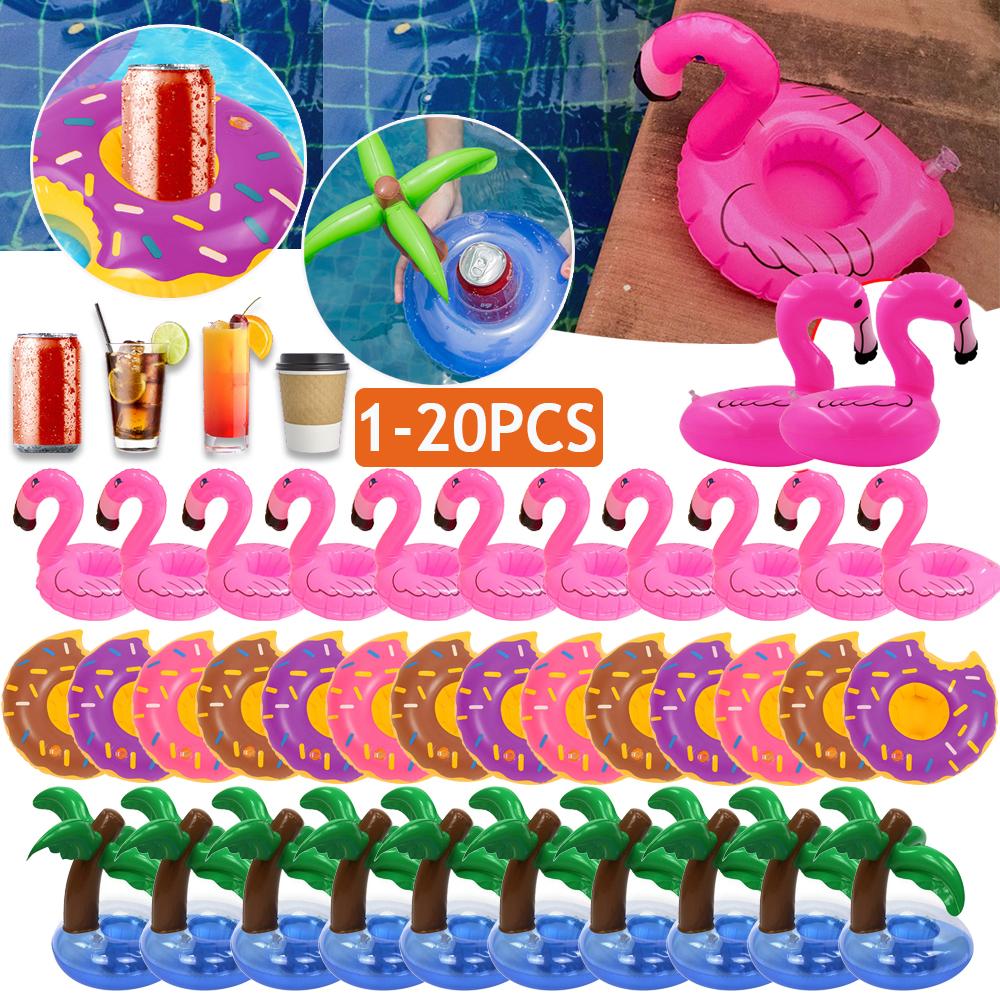 20-1PCS Flamingo Cup Holder Swimming Pool Water Float Inflatable Drink Cup for Pool Drinkware Tray Pink Bird Party Decoration