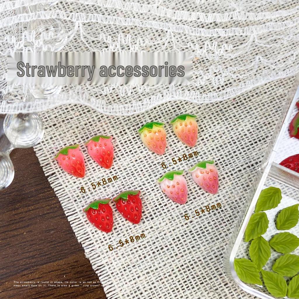 Pink Gradient Strawberry Nail Art Charms - DIY Decorative Cartoon Fruit Accessories