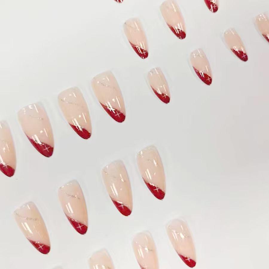 Elegant Neutral French Glitter Press-On Nails: Skin-Brighening Nail Art Tips