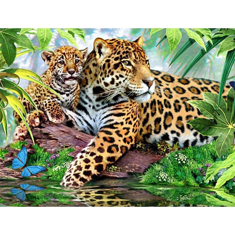 DIY 5D Diamond Painting Leopards Diamond Embroidery Forest Animal Cross Stitch Full Round Drill Resin Home Decor Art Gift